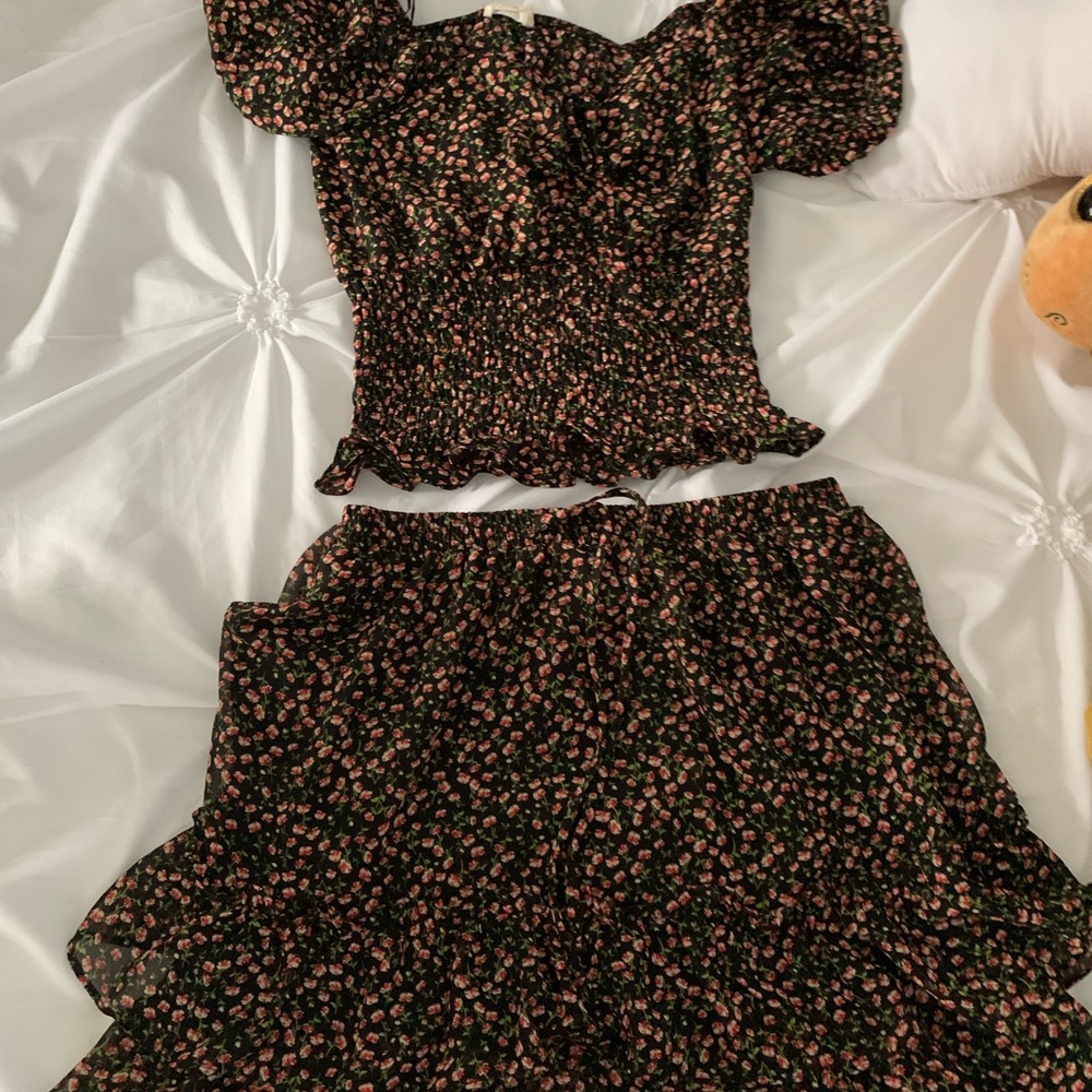 Floral Puff Sleeve Top and Skirt Set
